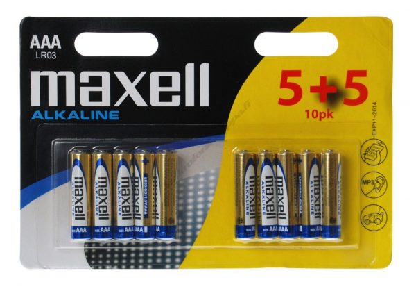 MAXELL Αλκαλικές μπαταρίες AAA LR03, 5 + 5 τεμάχια, blister