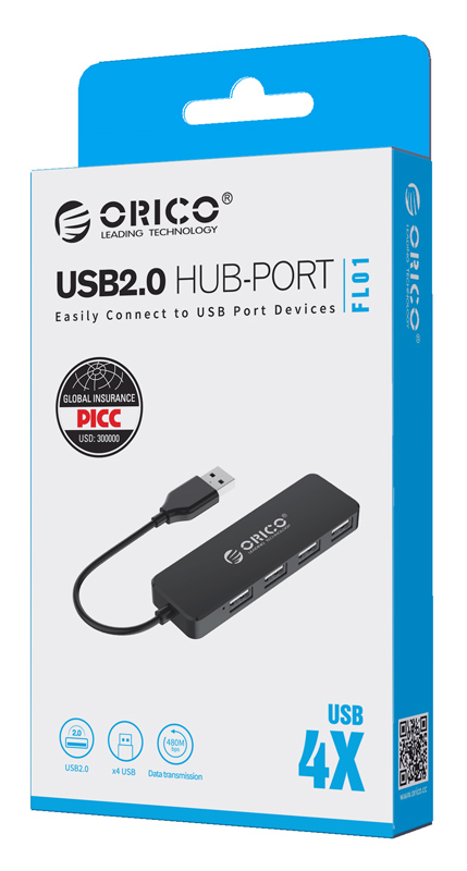 ORICO USB 2.0 Hub FL01, 4x USB, μαύρο 3