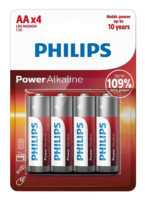 PHILIPS Power αλκαλικές μπαταρίες LR6P4B10, AA LR6 1.5V, 4τμχ