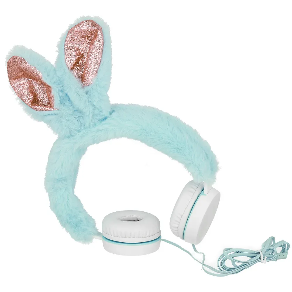 Ενσύρματα Ακουστικά Κεφαλής Gjby Plush Rabbit 3.5mm με Καλώδιο 1.2m - Μπλέ