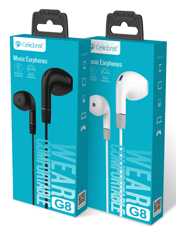 CELEBRAT earphones με μικρόφωνο G8, 3.5mm, 1.2m, μαύρα 1