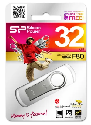 SILICON POWER USB Flash Drive Firma F80, 32GB, USB 2.0, Silver-1