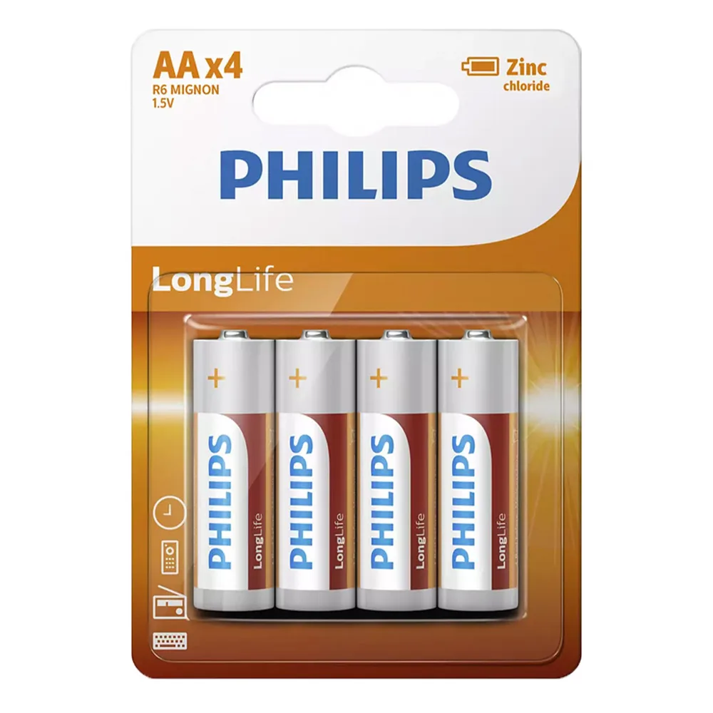 PHILIPS LongLife Zinc chloride μπαταρίες AA R6