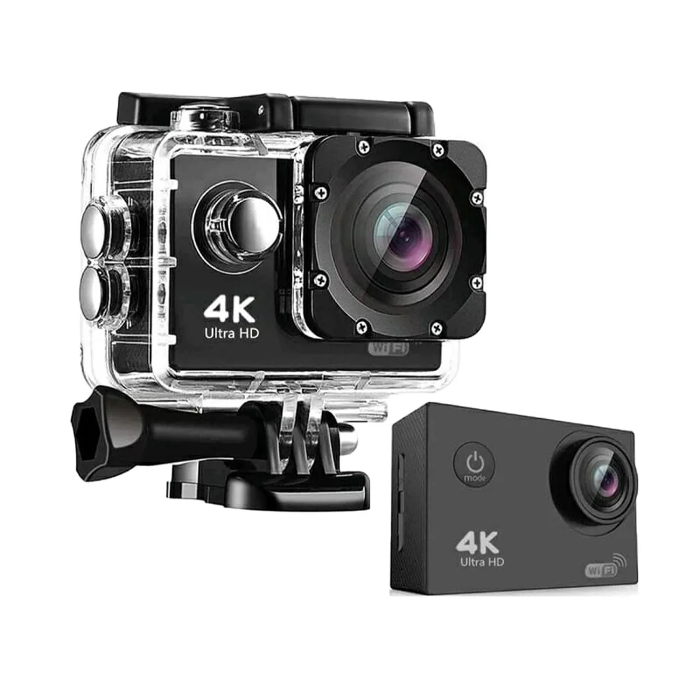 Action Camera 4K Ultra HD Υποβρύχια με WiFi Μαύρη με Οθόνη